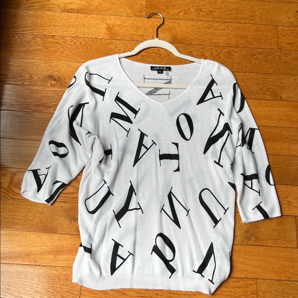 Charlie B  Cream Sweater with Black Graphic